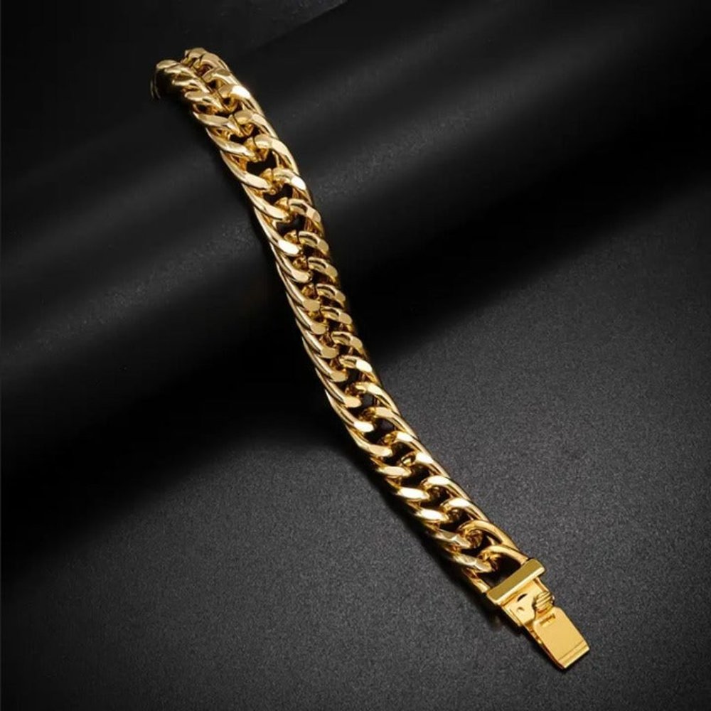 Mens 8" 18K Gold Cuban Chain Link Bracelet 18 K Karat Guys Silver Jewelry 8 inch - Picture 7 of 9